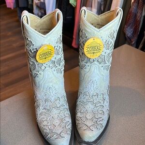 Corral Cream Heeled Boots with Floral Embroidery